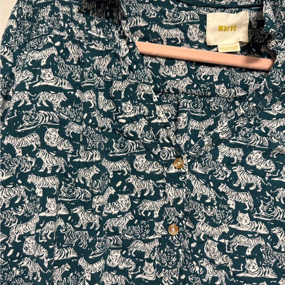 Anthropologie Maeve Teal and White Tiger Blouse - Picture 6 of 9